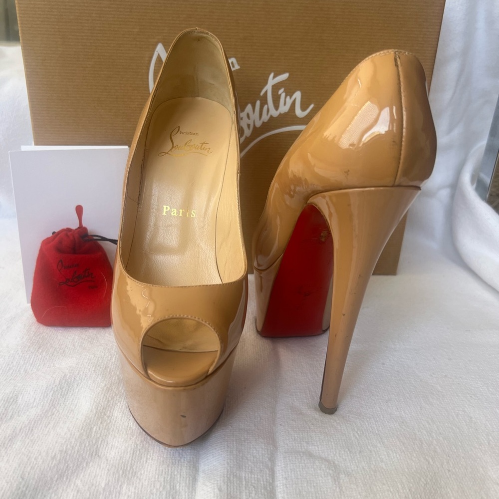 Christian Louboutin Nude Peep-Toe Platform Heels